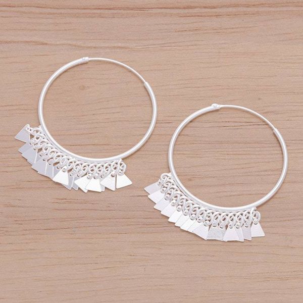 Alternate image for Sterling Silver Hoop Earrings with Dangling Triangles Triangle Appeal