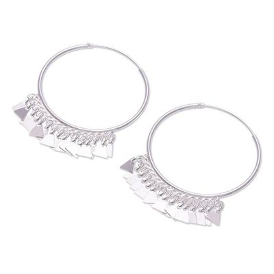Alternate image for Sterling Silver Hoop Earrings with Dangling Triangles Triangle Appeal
