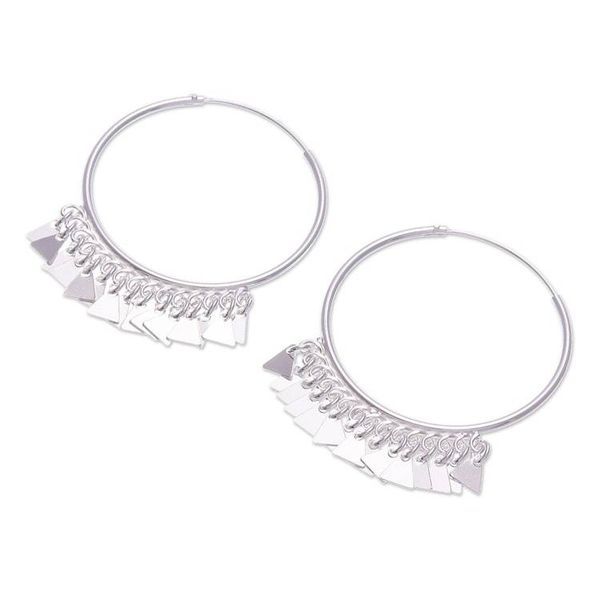 Alternate image for Sterling Silver Hoop Earrings with Dangling Triangles Triangle Appeal