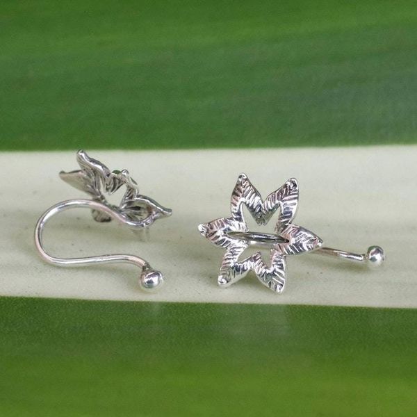 Alternate image for Handcrafted Sterling Silver Flower Ear Cuffs from Thailand Floral Summer