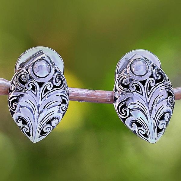 Alternate image for Sterling Silver Scrolling Leaf Motif Drop Earrings from Bali Pointed Elegance