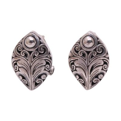 Alternate image for Sterling Silver Scrolling Leaf Motif Drop Earrings from Bali Pointed Elegance