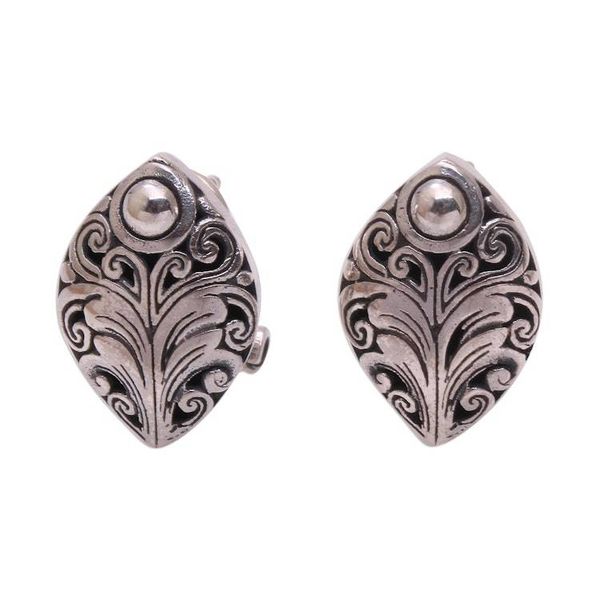 Alternate image for Sterling Silver Scrolling Leaf Motif Drop Earrings from Bali Pointed Elegance