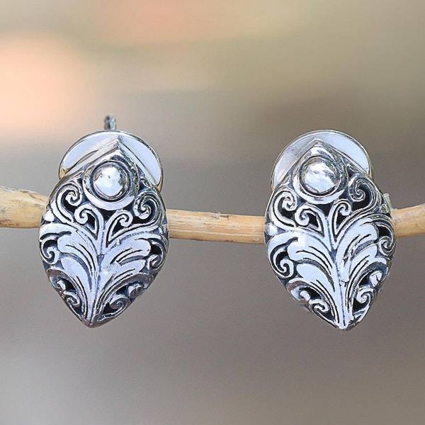 Alternate image for Sterling Silver Scrolling Leaf Motif Drop Earrings from Bali Pointed Elegance
