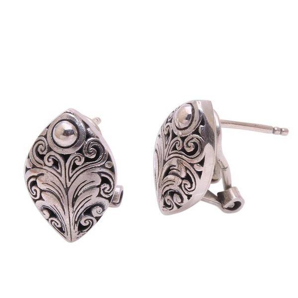 Alternate image for Sterling Silver Scrolling Leaf Motif Drop Earrings from Bali Pointed Elegance