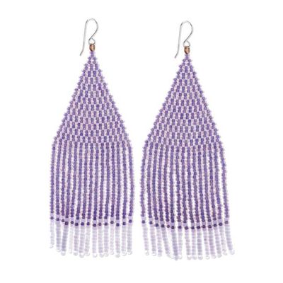 Alternate image for Lavender and White Glass Beaded Waterfall Earrings Pa Sak Lavender