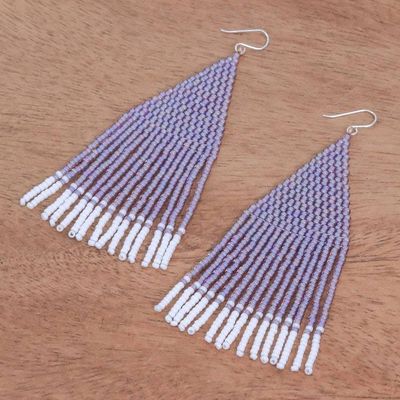 Alternate image for Lavender and White Glass Beaded Waterfall Earrings Pa Sak Lavender