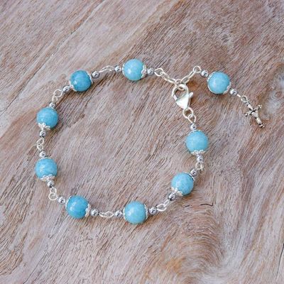 Alternate image for Hematite and Glass Beaded Rosary Bracelet with Silver Cross Blue Rosary