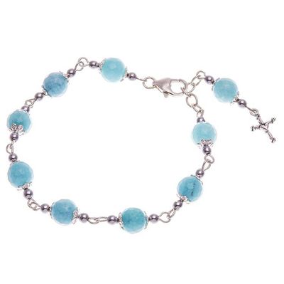Alternate image for Hematite and Glass Beaded Rosary Bracelet with Silver Cross Blue Rosary