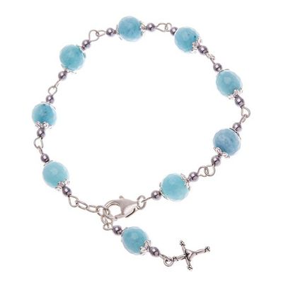 Alternate image for Hematite and Glass Beaded Rosary Bracelet with Silver Cross Blue Rosary