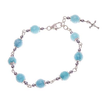 Alternate image for Hematite and Glass Beaded Rosary Bracelet with Silver Cross Blue Rosary