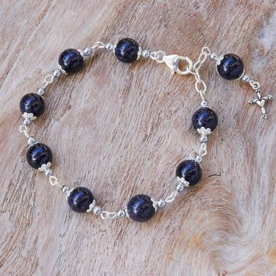 Alternate image for Quartz and Hematite Rosary Bracelet with 925 Silver Cross Black Rosary