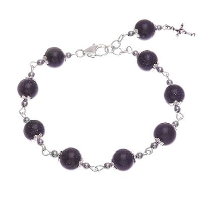 Alternate image for Quartz and Hematite Rosary Bracelet with 925 Silver Cross Black Rosary