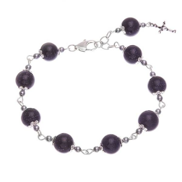 Alternate image for Quartz and Hematite Rosary Bracelet with 925 Silver Cross Black Rosary