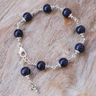 Alternate image for Quartz and Hematite Rosary Bracelet with 925 Silver Cross Black Rosary