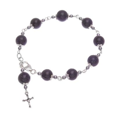 Alternate image for Quartz and Hematite Rosary Bracelet with 925 Silver Cross Black Rosary