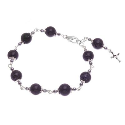 Alternate image for Quartz and Hematite Rosary Bracelet with 925 Silver Cross Black Rosary