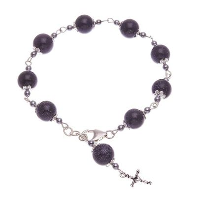 Alternate image for Quartz and Hematite Rosary Bracelet with 925 Silver Cross Black Rosary