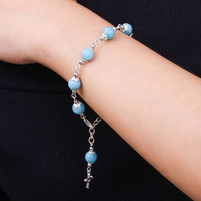 Alternate image for Quartz and Hematite Rosary Bracelet with 925 Silver Cross Black Rosary