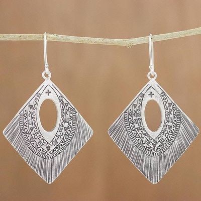 Alternate image for Diamond-Shaped Silver Dangle Earrings from Thailand Karen Symbols