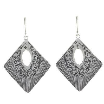 Alternate image for Diamond-Shaped Silver Dangle Earrings from Thailand Karen Symbols