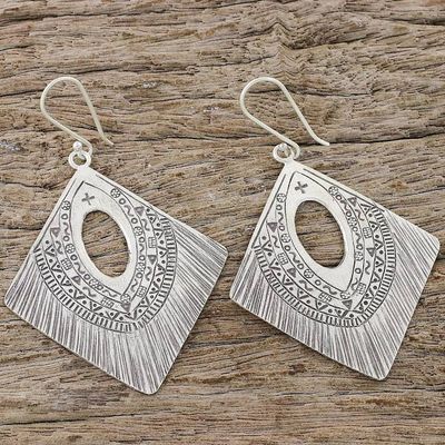 Alternate image for Diamond-Shaped Silver Dangle Earrings from Thailand Karen Symbols