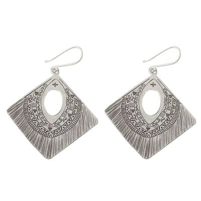 Alternate image for Diamond-Shaped Silver Dangle Earrings from Thailand Karen Symbols