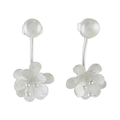Alternate image for Handcrafted Cultured Pearl and Sterling Silver Drop Earrings Night Blossoms