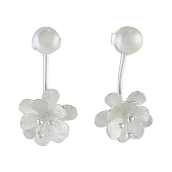 Alternate image for Handcrafted Cultured Pearl and Sterling Silver Drop Earrings Night Blossoms
