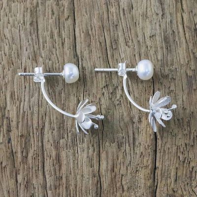 Alternate image for Handcrafted Cultured Pearl and Sterling Silver Drop Earrings Night Blossoms