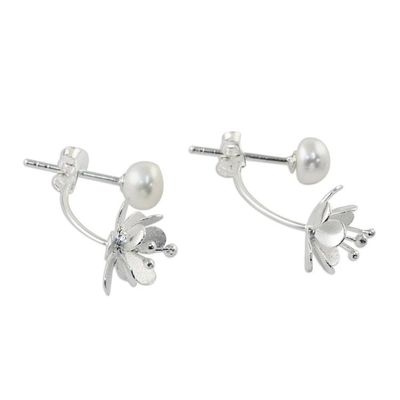 Alternate image for Handcrafted Cultured Pearl and Sterling Silver Drop Earrings Night Blossoms