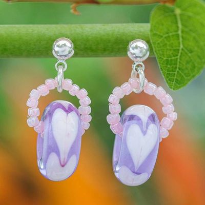 Alternate image for Blown Glass Beaded Purple Dangle Earrings with Heart Motifs Perennial Love