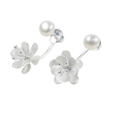 Alternate image for Handcrafted Cultured Pearl and Sterling Silver Drop Earrings Night Blossoms