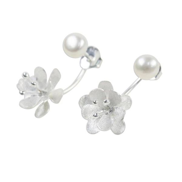 Alternate image for Handcrafted Cultured Pearl and Sterling Silver Drop Earrings Night Blossoms