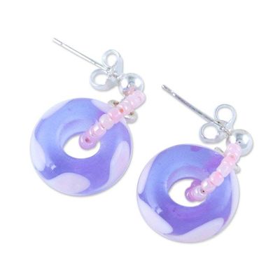 Alternate image for Blown Glass Beaded Purple Dangle Earrings with Heart Motifs Perennial Love