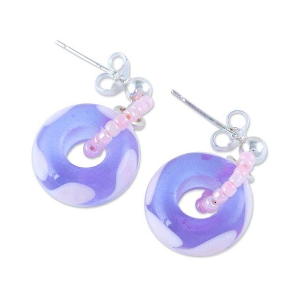 Alternate image for Blown Glass Beaded Purple Dangle Earrings with Heart Motifs Perennial Love