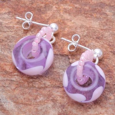 Alternate image for Blown Glass Beaded Purple Dangle Earrings with Heart Motifs Perennial Love