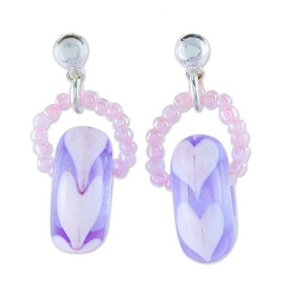Alternate image for Blown Glass Beaded Purple Dangle Earrings with Heart Motifs Perennial Love