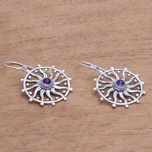 Alternate image for Sun Motif Amethyst Dangle Earrings from Bali Regal Rays