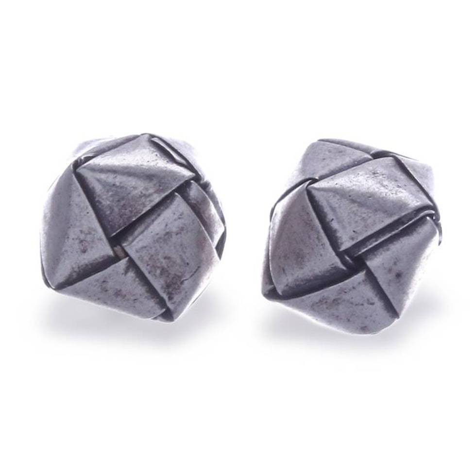 Cube-Themed Woven-Like Hill Tribe Silver Stud Earrings 'Minimalist Cube'