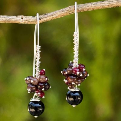 Alternate image for Thai Multi-Gemstone Silver Artisan Crafted Cluster Earrings Casual Enchantment