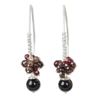 Alternate image for Thai Multi-Gemstone Silver Artisan Crafted Cluster Earrings Casual Enchantment