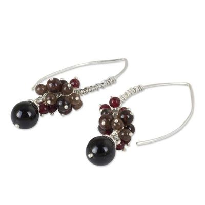 Alternate image for Thai Multi-Gemstone Silver Artisan Crafted Cluster Earrings Casual Enchantment