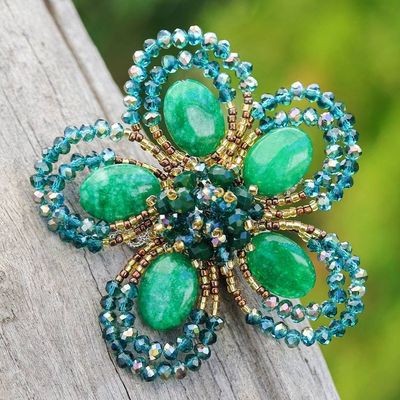 Alternate image for Handcrafted Floral Green Quartz and Glass Beaded Brooch Pin Spring in Harmony