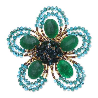 Alternate image for Handcrafted Floral Green Quartz and Glass Beaded Brooch Pin Spring in Harmony