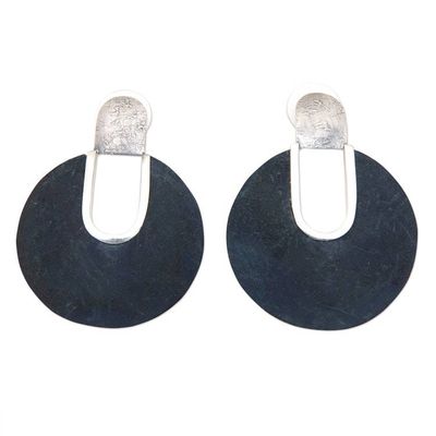 Alternate image for Handmade Sterling Silver and Coconut Shell Drop Earrings Moon Faced