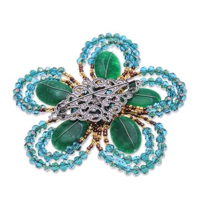 Alternate image for Handcrafted Floral Green Quartz and Glass Beaded Brooch Pin Spring in Harmony