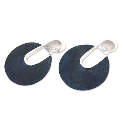 Alternate image for Handmade Sterling Silver and Coconut Shell Drop Earrings Moon Faced
