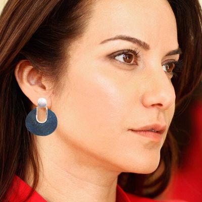 Alternate image for Handmade Sterling Silver and Coconut Shell Drop Earrings Moon Faced