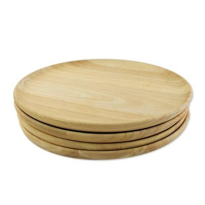 Alternate image for Four Handcrafted Round Rubberwood Plates from Thailand Circle Delight